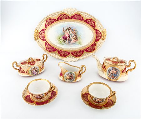 Servizio da the Téte a Téte in porcellana periodo liberty con preziosa...