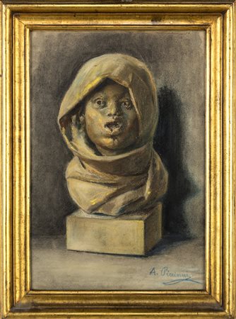 Studio di scultura raffigurante mezzo busto di bambino.Tecnica mista su...