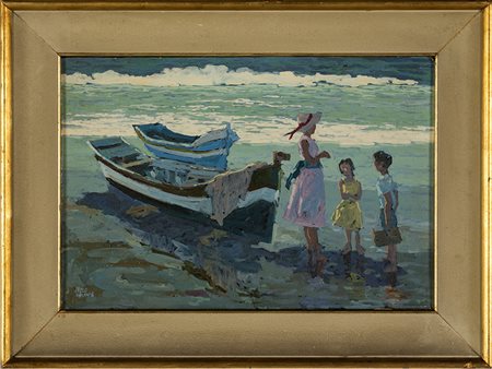 Marina, olio su tela, cm 30x45, firmato in basso a sinistra Pablo Patania