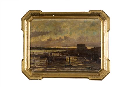 Paesaggio marino, olio su tela applicato su compensato cm 45x 60