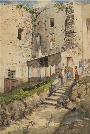 Lavandaie, intitolato in basso a sinistra "La rupe Tarpea", acquerello su...