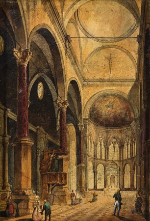 Interno di chiesa, olio su cartone, cm 27x20