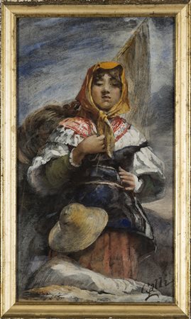 Popolana Tecnica mista su tela cm 59x32 firmato in basso a destra