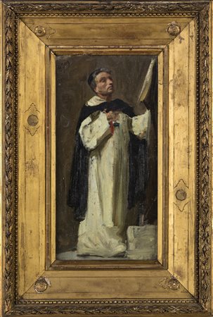 Frate Benedettino, olio su tela, cm 45x24 firmato in alto a sinistra P. Joris