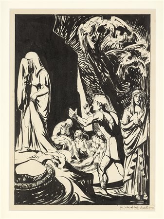 Studio per la Via Crucis china su carta cm 38x27 firmato in basso a destra