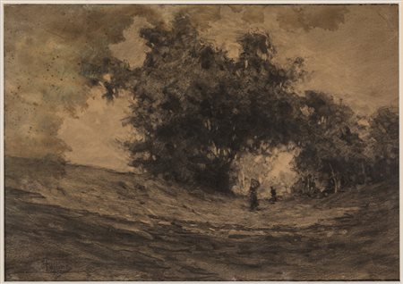 Ritorno dai campi, tecnica mista su tela, cm, 35x70, firmato in basso a...