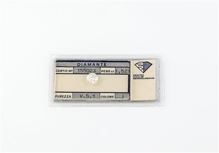 Diamante taglio brillante ct. 1,523 - J color - VS 1 Certificato Pio Visconti...