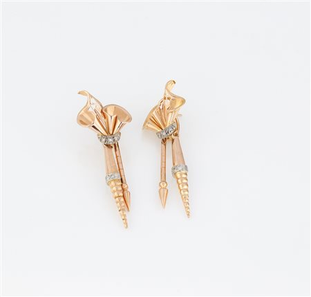 Orecchini anni '40 in oro rosa e diamanti