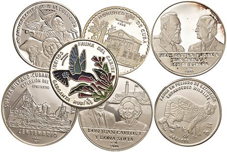 CUBA. Repubblica. Lotto di sette monete in argento commemorative da 10 pesos:...