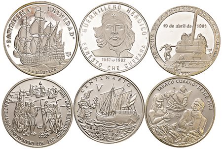 CUBA. Repubblica. Lotto di sei monete in argento commemorative da 10 pesos:...