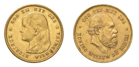 OLANDA Lotto di due monete da 10 gulden in oro (1875 e 1897) SPL
