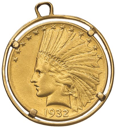 U.S.A. 10 dollari 1932, incastonata in cerchietto in oro. Peso complessivo...