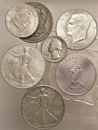 U.S.A. Dollaro 1883/0, 1990, 2002, e 1776/1996; mezzo dollaro 1776/1976,...