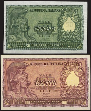 BANCONOTE. Repubblica Italiana. 100 e 50 lire 31/12/1951. Lotto di due...
