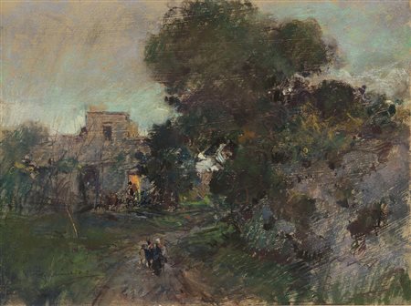 Giuseppe Casciaro (Ortelle 1861 - Napoli 1945) "Paesaggio" tecnica mista su...