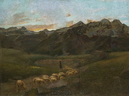 Giuseppe Carozzi (Milano 1864 - Montecarlo 1938) "Il ritorno del gregge" olio...
