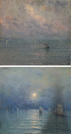 Nicolas De Corsi (Odessa 1882 - Napoli 1956) "Notturno con vele" e "Marina...