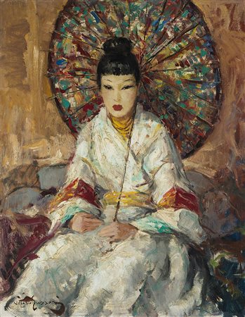 Vittorio Gussoni (Milano 1893 - Sanremo 1968) "Geisha" olio su compensato (cm...