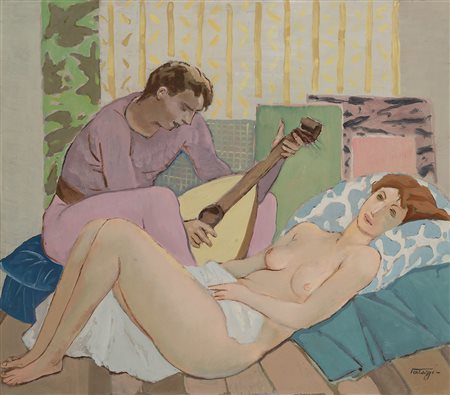 Bernardino Palazzi (Nuoro 1907 - Roma 1987) "Nudo di donna con ragazzo al...