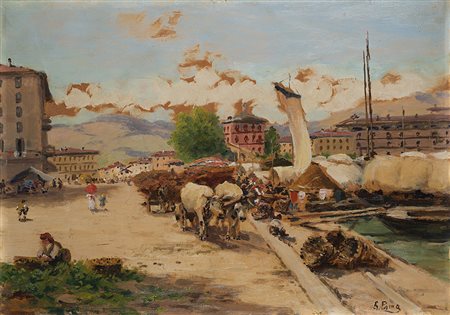 Silvio Poma (Trescore Balneario 1840 - Turate 1932) "Al porto" olio su...