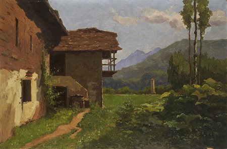 Ugo Gheduzzi (Crespellano 1853 - Torino 1925) "Scorcio con cascina e montagne...