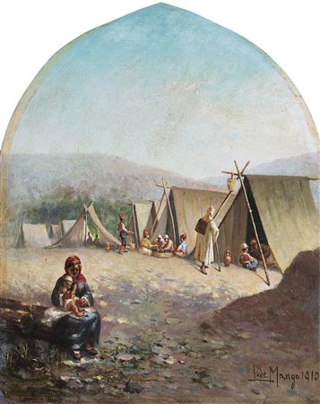Leonardo De Mango (Bisceglie 1843 - Istanbul 1930) "L'accampamento" 1910 olio...