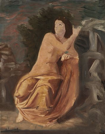 Achille Funi (Ferrara 1890 - Appiano Gentile 1972) "Nudo" olio su compensato...