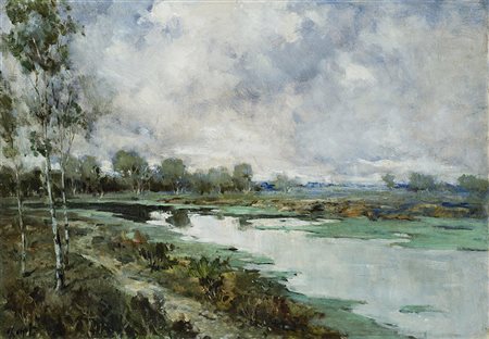 Ivan Karpoff (Novocerkask 1898 - Milano 1970) "Paesaggio" olio su tela (cm...