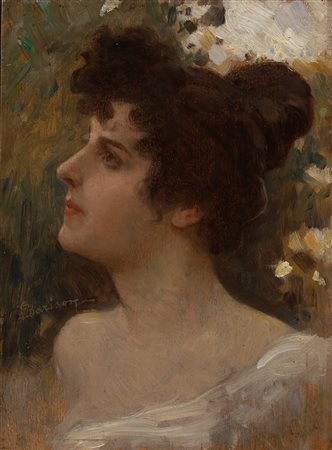 Giuseppe Barison (Trieste 1853 - 1931) "Ritratto di giovane donna con...