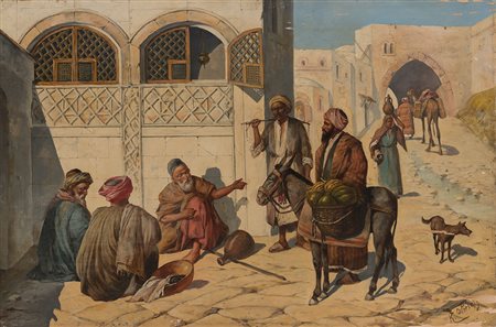 Maestro francese fine XIX secolo "Scorcio del Cairo con figure e viandanti"...
