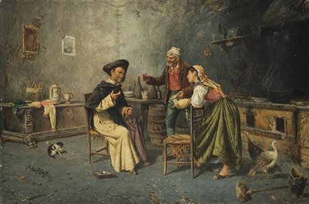 Rubens Santoro (Mongrassano 1859 - Napoli 1942) "Racconti" olio su tela (cm...