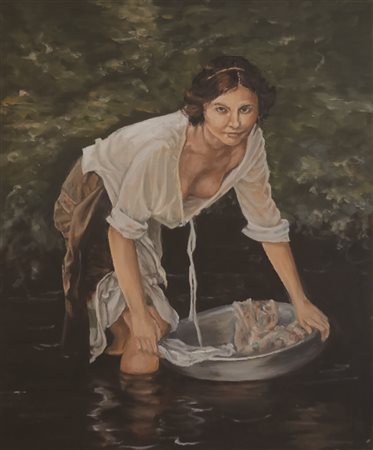 SERGIO COLOMBO La bella lavandaia, 2015 olio su tela cm 60 x 50 firma in...