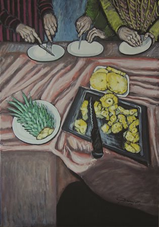 MARIA CARLA GIAMBALVO A Natale, 2017 acrilico su tela cm 100 x 70 firma in...