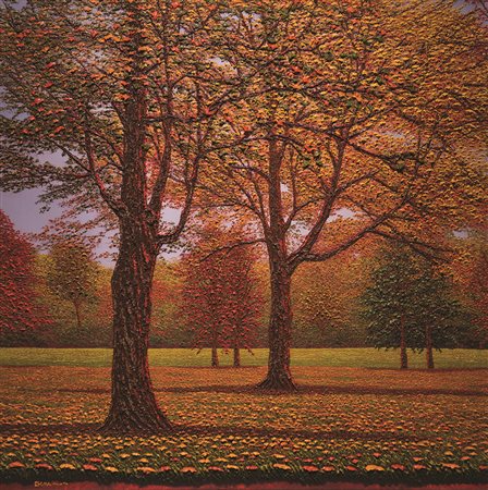 GENE POMPA Autunno, 2015 tecnica mista spatolata ad olio su tela cm 100 x 100...