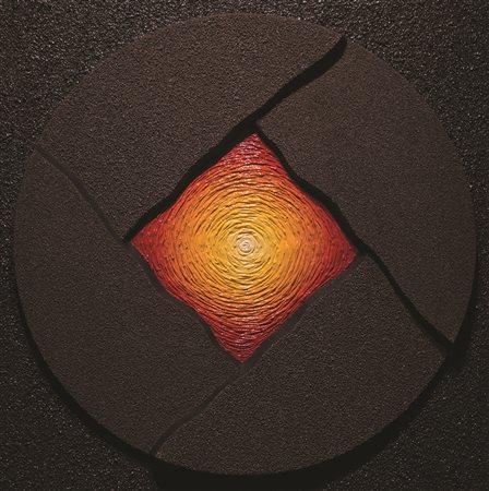 GIANNI SERRA Vortice materico, 2017 pietra lavica su tavola cm 80 x 80 firma...