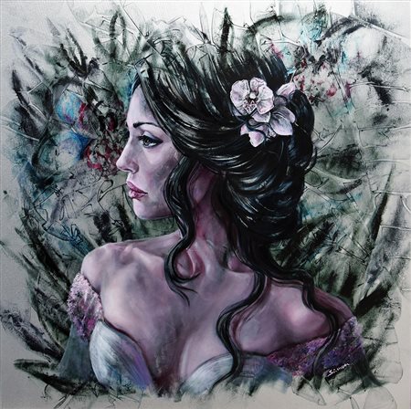 SI.MON “Dea”, 2017 olio su tela cm 80 x 80 firma in basso a destra Autentica...