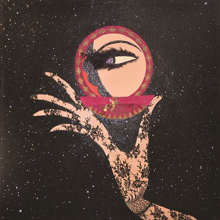 ROBERTO GUARINIELLO Ertè, 2015 acrilico, glitter, camoscio, piume, pizzo cm...