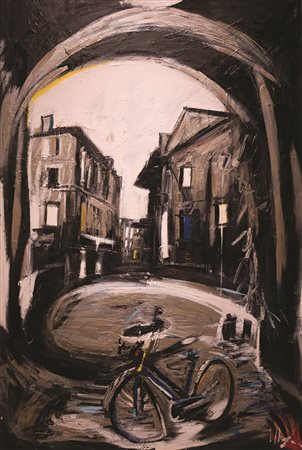 ALFONSO MANGONE Roma, 2013 tecnica mista su tela cm 150 x 100 firma in basso...