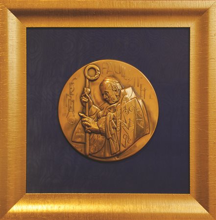 FLORIANO BODINI Ioannes Paulus II, 2010 bassorilievo dorato Ø cm 24 esemplare...