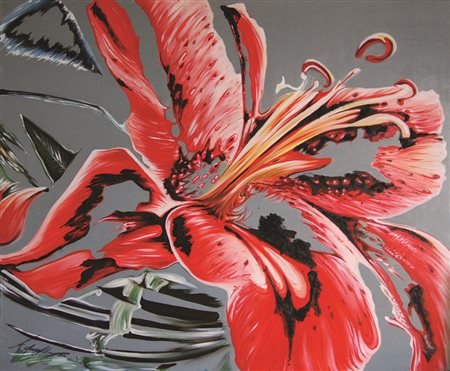 LIDIA ACQUAVIVA Lilium red, 2014 tecnica mista su tela di lino cm 100 x 120...