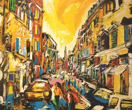 ALFONSO MANGONE Via del Babbuino Roma, 2009 olio su tela cm 100 x 120 firma...