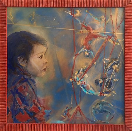 PATRIZIA BORRELLI Magie al Circo, 2008 tecnica mista su tela cm 60 x 60 firma...