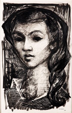 Mario Tozzi (1895-1979), Visage de femme, 1930 china e tecnica mista su...