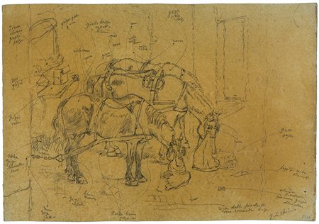 Giorgio De Chirico (1888-1978), Due Cavalli, 1939 matita su carta verniciata,...