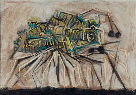 Cesare Peverelli (1922-2000), Insetti, 1955 olio su masonite, cm 39,5x56...