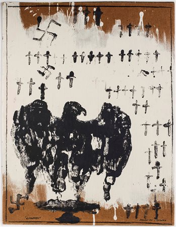 Franco Angeli (1935-1988), Cimitero, 1964 acrilico su compensato, cm...