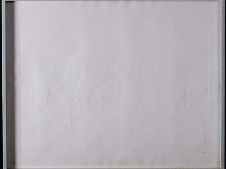 Mario Ceroli (1938), Teste calcografia su carta, cm 48x63 (la lastra), cm...