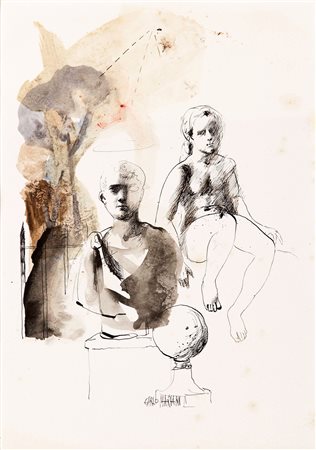 Carlo Maria Mariani (1931), Prospectant bianco oro tecnica mista su carta, cm...