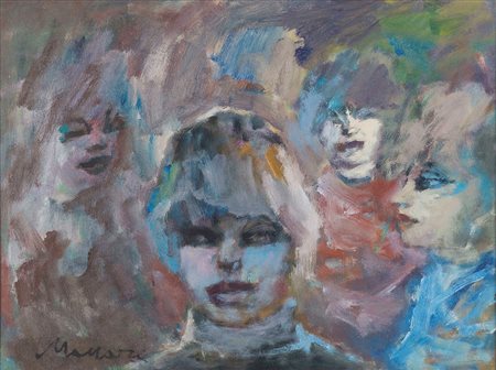 Mino Maccari (1898-1989), Volti olio su cartone, cm 29,5x40 firmato in basso...