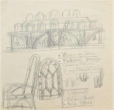 Fortunato Depero (Fondo 1892 – Rovereto 1960) Studio per mobili della sala...